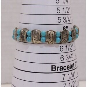 Turquoise Colored Bead Silver Tone Bracelet Boho Artsy Fairy Coastal Cowgirl